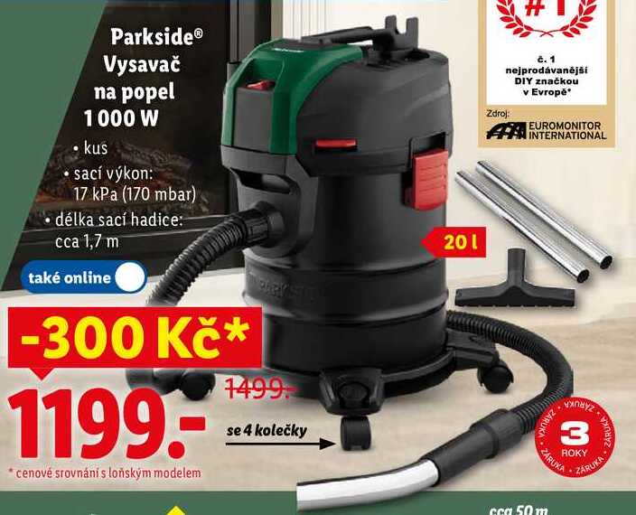 Parkside Vysavač na popel 1000 W