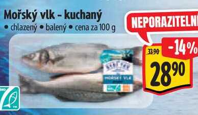 Mořský vlk - kuchaný, cena za 100 g 