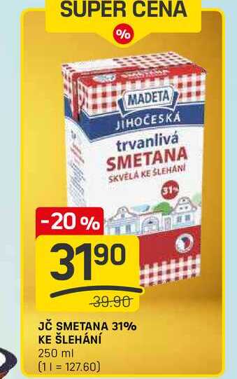 JČ SMETANA 31% KE ŠLEHÁNÍ 250 ml 
