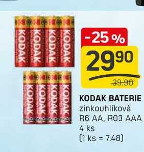 KODAK BATERIE zinkouhlíková R6 AA, R03 AAA 4 ks