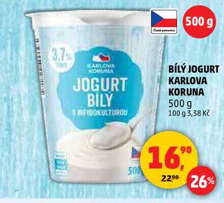 BÍLÝ JOGURT KARLOVA KORUNA, 500 g 