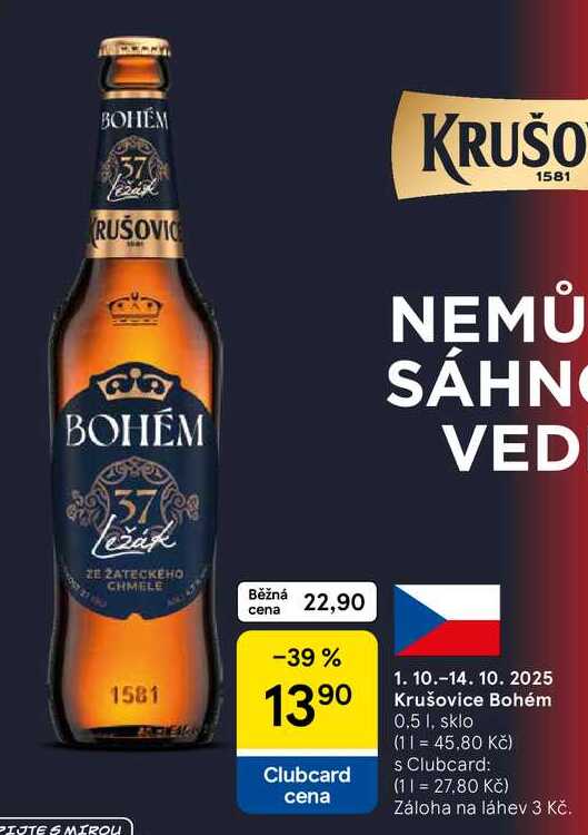 Krušovice Bohém, 0,5 l, sklo  