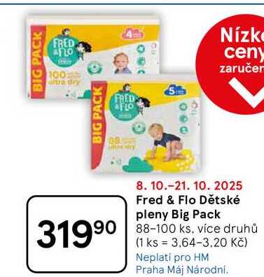 Fred & Flo Dětské pleny Big Pack, 88-100 ks, více druhů  