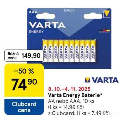 Varta Energy Baterie, AA nebo AAA, 10 ks