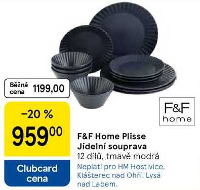 F&F Home Plisse Jídelní souprava, 12 dílů, tmavě modrá 