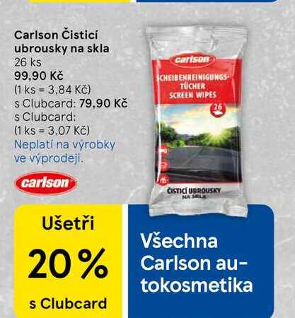 Carlson Čisticí ubrousky na skla, 26 ks 