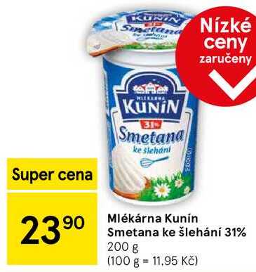 Mlékárna Kunín Smetana ke šlehání 31%, 200 g 