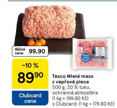 Tesco Mleté maso z vepřové plece, 500 g. 20 % tuku 