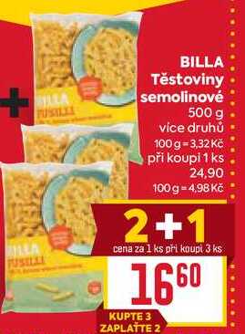 BILLA Těstoviny semolinové 500 g  