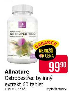 Allnature Ostropestřec bylinný extrakt 60 tablet 