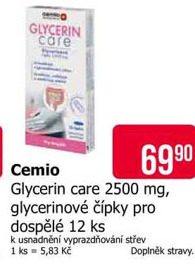 Cemio Glycerin care 2500 mg, glycerinové čípky pro dospělé 12 ks 