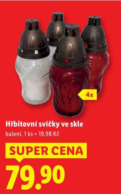 Hřbitovní svíčky ve skle, 4 ks