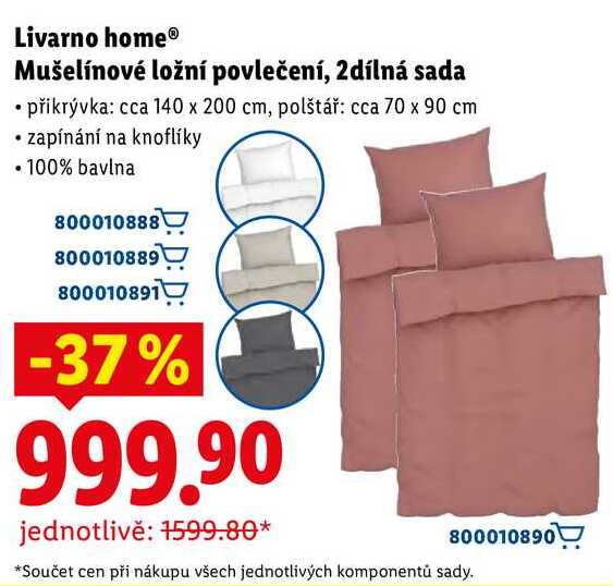 Livarno home Mušelínové ložní povlečení, 2dílná sada 
