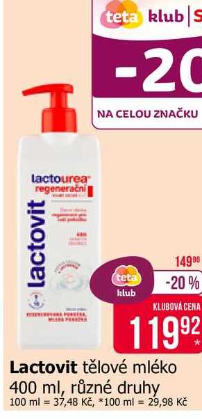 Lactovit tělové mléko 400 ml, různé druhy 