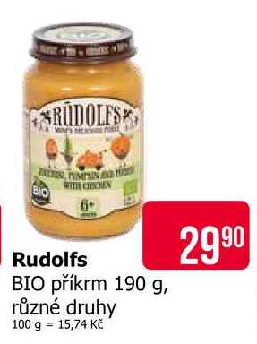 Rudolfs BIO příkrm 190 g, různé druhy 