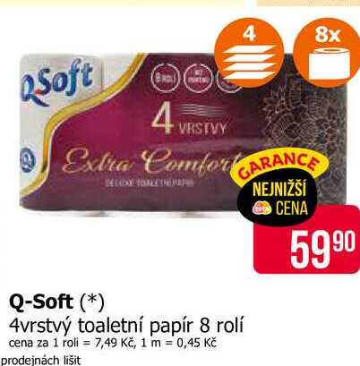 Q-Soft 4vrstvý toaletní papír 8 rolí 