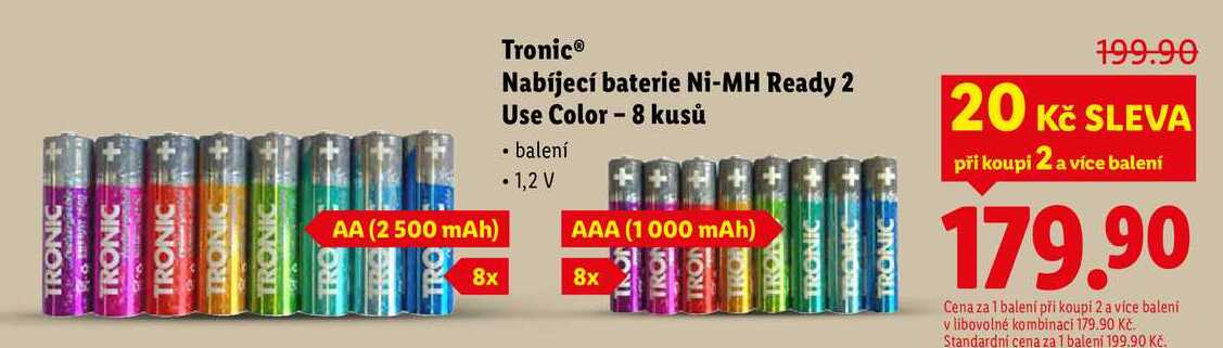 Tronic Nabíjecí baterie Ni-MH Ready 2 Use Color, 8 kusů 