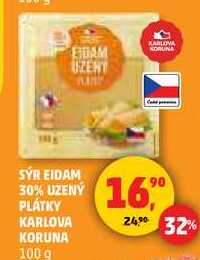 SÝR EIDAM 30% UZENÝ PLÁTKY KARLOVA KORUNA, 100 g 