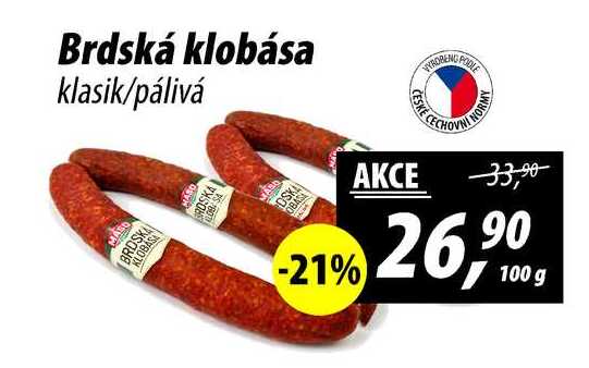 Brdská klobása klasik/pálivá, 100 g 