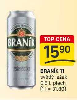  BRANÍK 11 světlý ležák 0,5l,plech  v akci