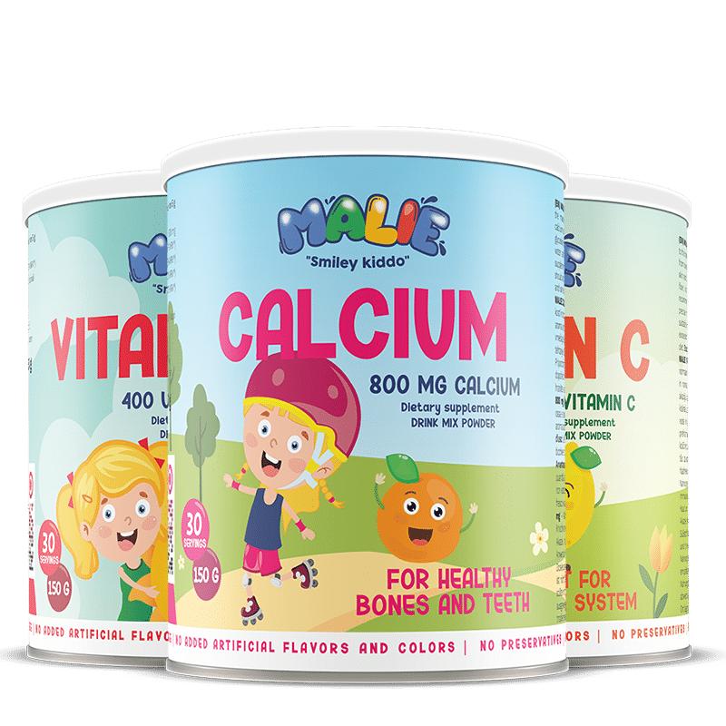 Malie Vitamin Bundle | Posílení imunity | Vynikající nápoje | Důležité vitamíny a minerály | Pro aktivní děti | 1+1 | Vitamin D3, C, zinek