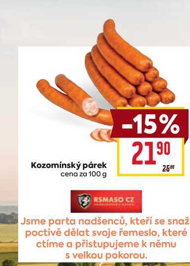 Kozomínský párek cena za 100 g 