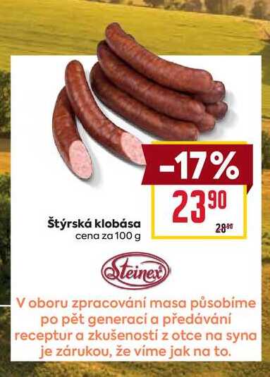 Štýrská klobása cena za 100 g