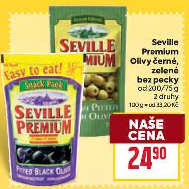 Seville Premium Olivy černé, zelené bez pecky od 200/75 g 