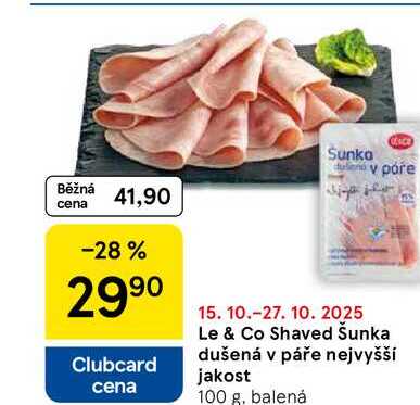 Le & Co Shaved Šunka dušená v páře nejvyšší jakost, 100 g, balená 