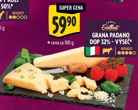 GRANA PADANO DOP 32% - VÝSEČ, cena za 100 g 