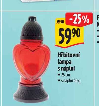   Hřbitovní lampa s náplní  25 cm 