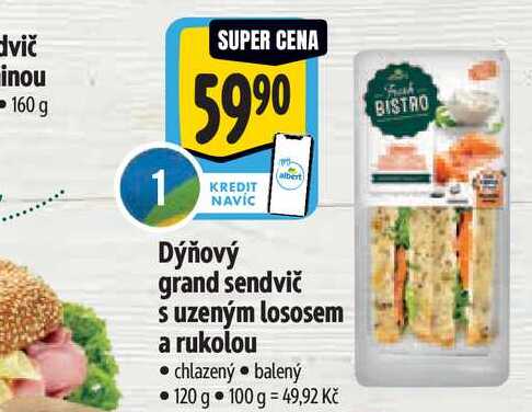   Dýňový grand sendvič s uzeným lososem a rukolou  120 g