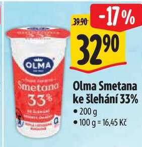 Olma Smetana ke šlehání 33%, 200 g v akci