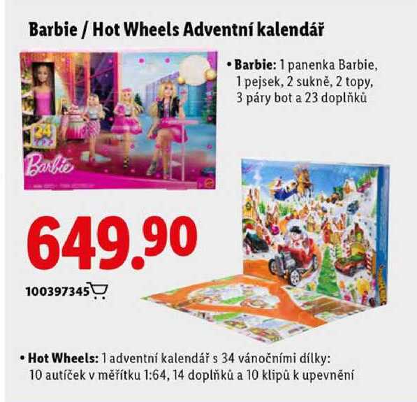Barbie/Hot Wheels Adventní kalendář