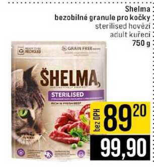 Shelma bezobilné granule pro kočky 750 g 