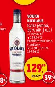VODKA NICOLAUS Extra jemná, 38% alk., 0,5 l