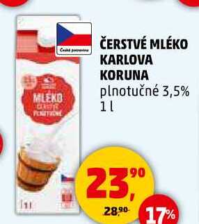 ČERSTVÉ MLÉKO KARLOVA KORUNA plnotučné 3,5%, 1 l