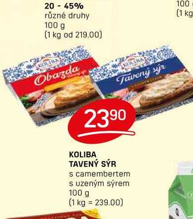 KOLIBA TAVENÝ SÝR s camembertem s uzeným sýrem 100 g 