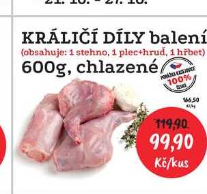 KRÁLIČÍ DÍLY balení (obsahuje: 1 stehno, 1 plec+hrud, 1 hřbet) 600g, chlazené 