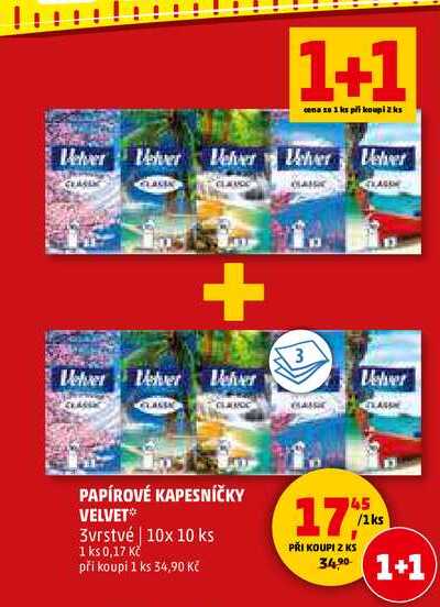 PAPÍROVÉ KAPESNÍČKY VELVET 3vrstvé, 10x 10 ks 