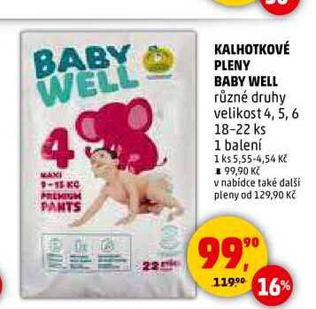 KALHOTKOVÉ PLENY BABY WELL velikost 4, 5, 6 18-22 ks, 1 balení