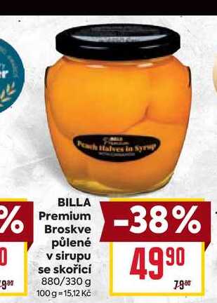 BILLA Premium Broskve půlené v sirupu se skořicí 880/330 g 