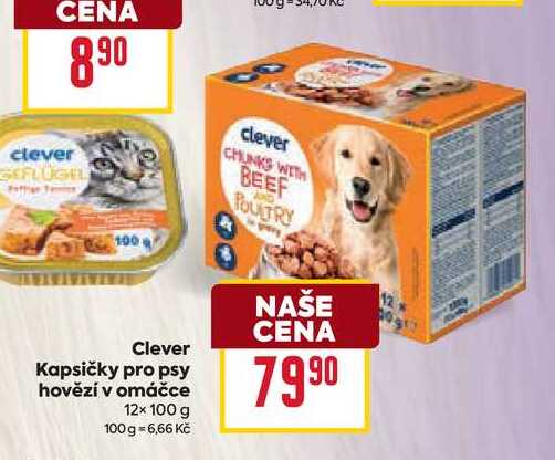 Clever Kapsičky pro psy hovězí v omáčce 12× 100 g