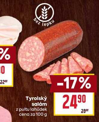 Tyrolský salám z pultu lahůdek cena za 100 g 