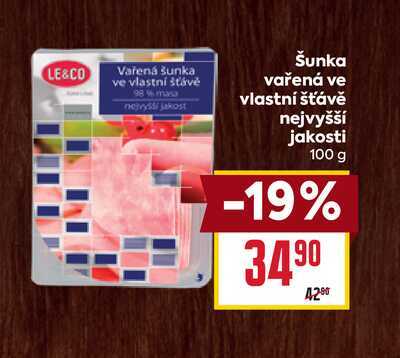 Šunka vařená ve vlastní šťávě nejvyšší jakosti 100 g