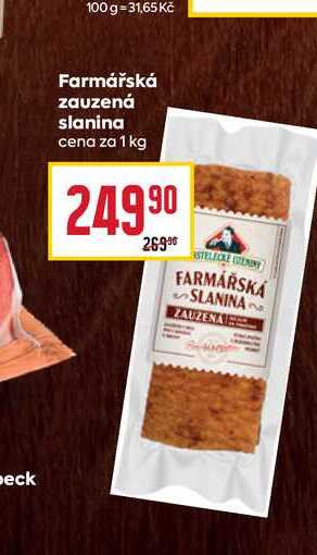 Farmářská zauzená slanina cena za 1 kg 