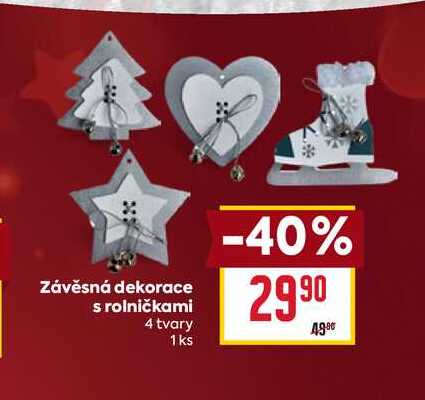 Závěsná dekorace s rolničkami 4 tvary 1ks