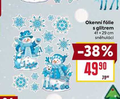 Okenní fólie s glitrem 41 × 29 cm sněhuláci