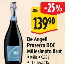 De Angeli Prosecco DOC Millesimato Brut, 0,75 l