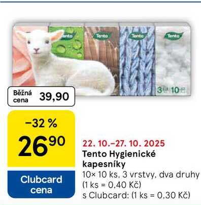 Tento Hygienické kapesníky, 10x 10 ks, 3 vrstvy, dva druhy 